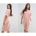 Wrap MIDI Dress with Choker Neck